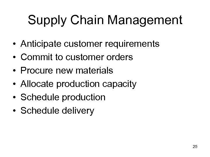 Supply Chain Management • • • Anticipate customer requirements Commit to customer orders Procure