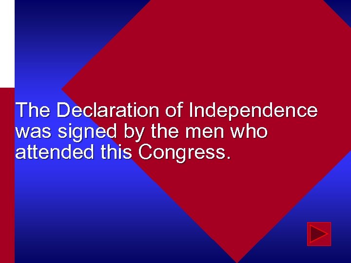The Declaration of Independence was signed by the men who attended this Congress. 