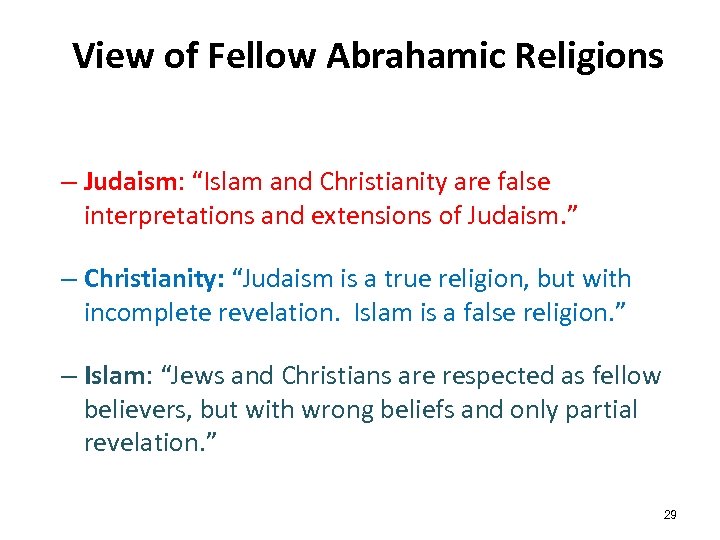 View of Fellow Abrahamic Religions – Judaism: “Islam and Christianity are false interpretations and