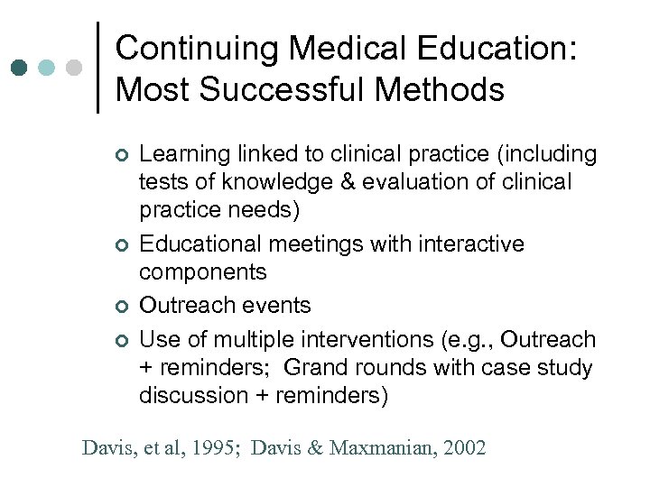 Continuing Medical Education: Most Successful Methods ¢ ¢ Learning linked to clinical practice (including