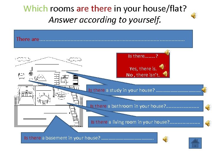 Which rooms are there in your house/flat? Answer according to yourself. There are. .
