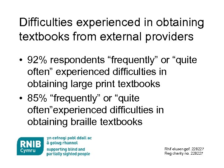 Difficulties experienced in obtaining textbooks from external providers • 92% respondents “frequently” or “quite