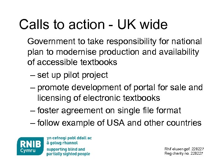 Calls to action - UK wide Government to take responsibility for national plan to