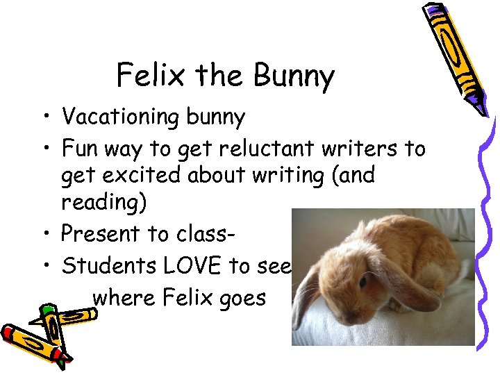 Felix the Bunny • Vacationing bunny • Fun way to get reluctant writers to