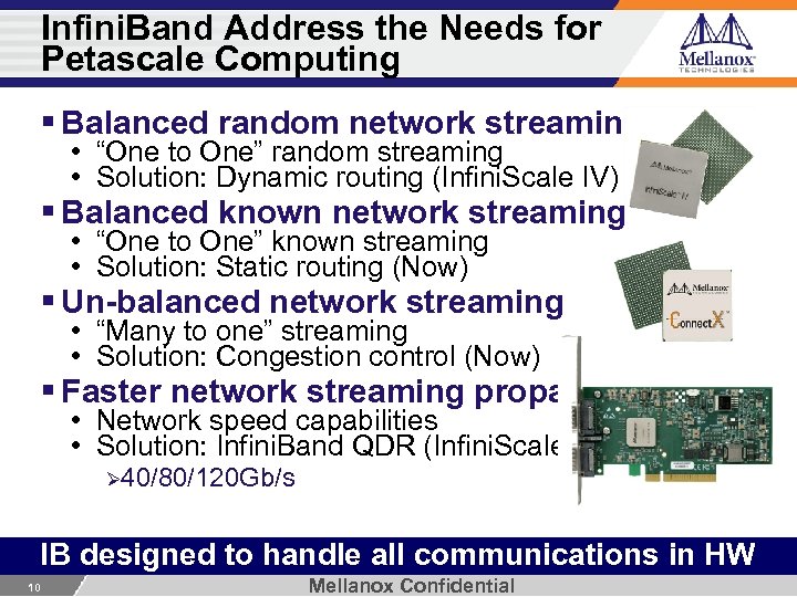 Infini. Band Address the Needs for Petascale Computing § Balanced random network streaming •