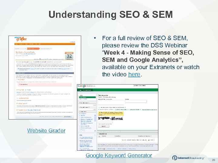 Understanding SEO & SEM • For a full review of SEO & SEM, please