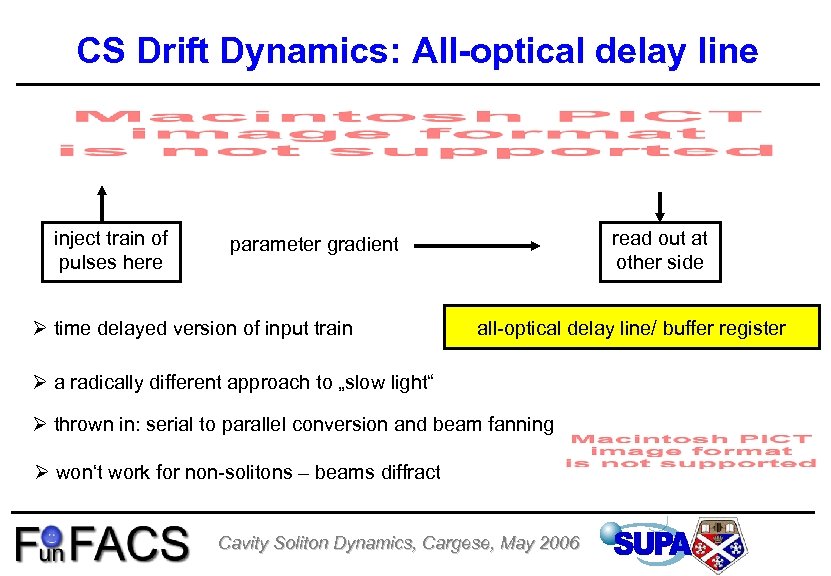 CS Drift Dynamics: All-optical delay line inject train of pulses here read out at