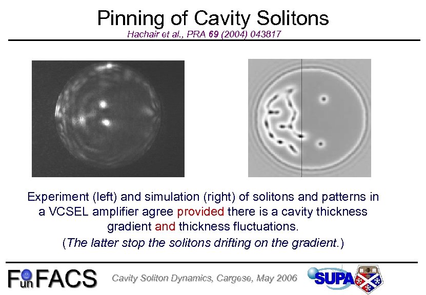 Pinning of Cavity Solitons Hachair et al. , PRA 69 (2004) 043817 Experiment (left)