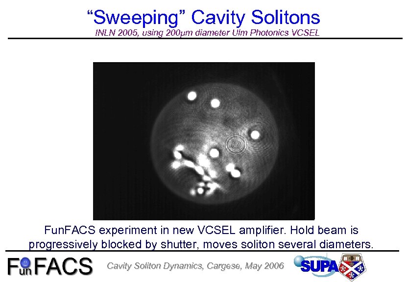 “Sweeping” Cavity Solitons INLN 2005, using 200µm diameter Ulm Photonics VCSEL Fun. FACS experiment