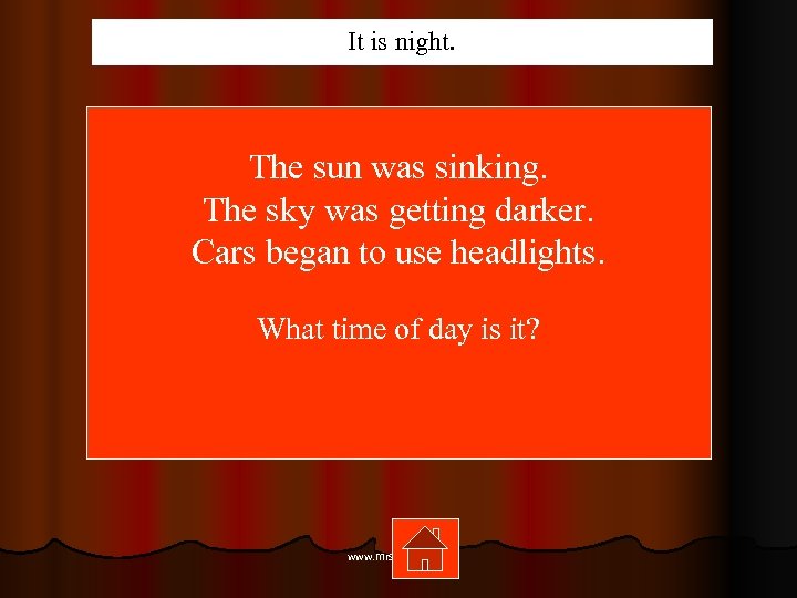 It is night. The sun was sinking. The sky was getting darker. Cars began