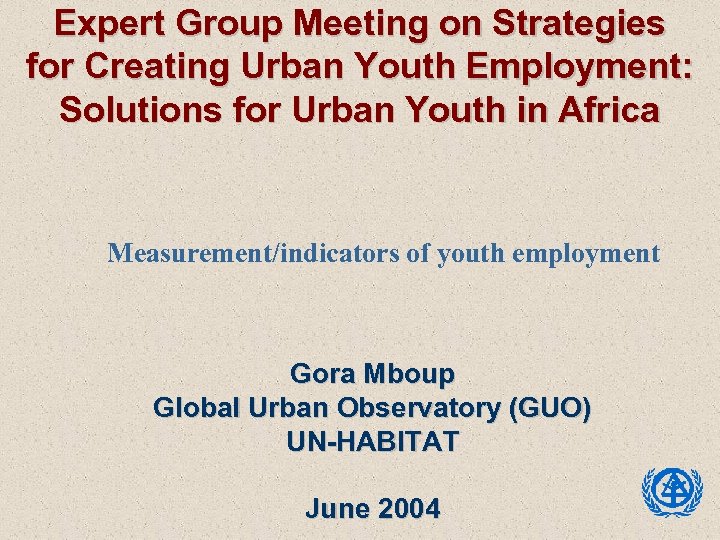 Expert Group Meeting on Strategies for Creating Urban Youth Employment: Solutions for Urban Youth