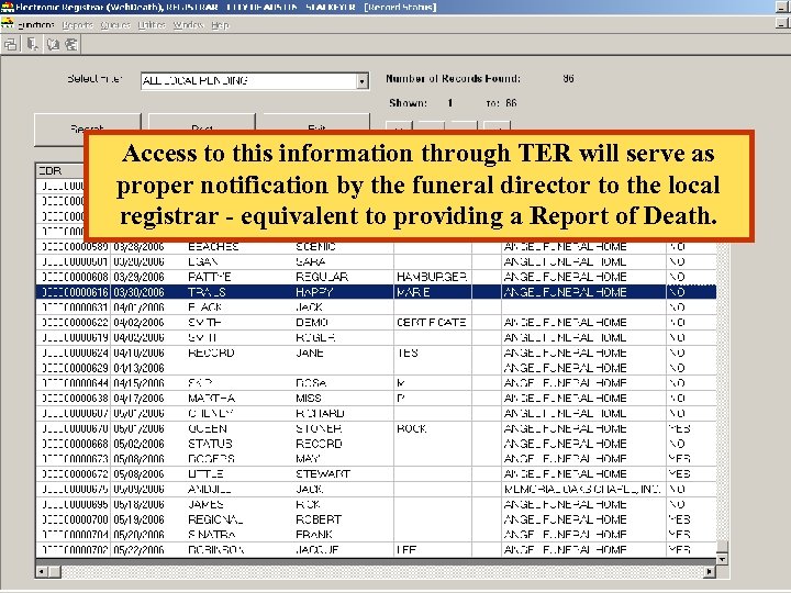 Access to this information through TER will serve as proper notification by the funeral