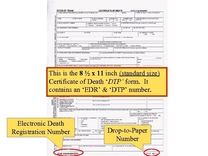 This is the 8 ½ x 11 inch (standard size) Certificate of Death ‘DTP’