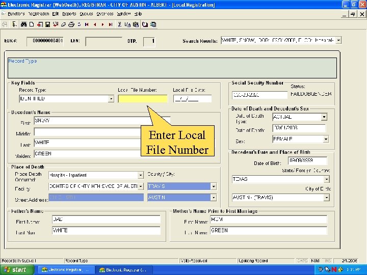 Enter Local File Number 