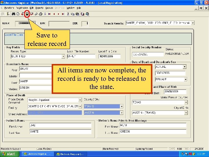 Save to release record All items are now complete, the record is ready to