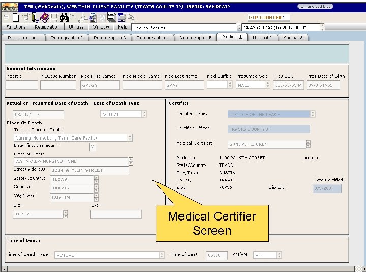 Medical Certifier Screen 