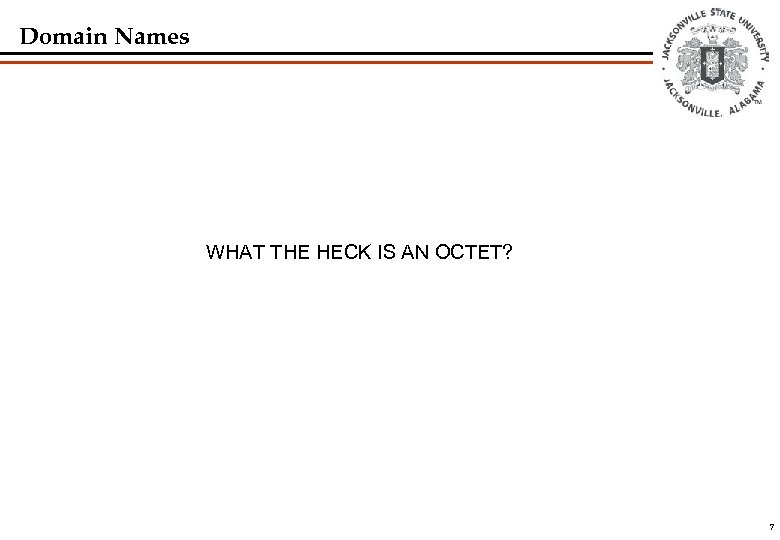 Domain Names WHAT THE HECK IS AN OCTET? 7 