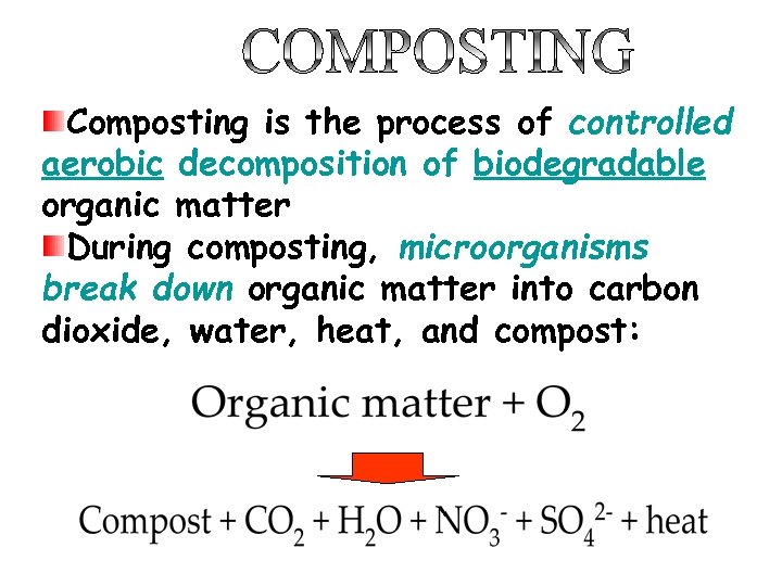 Composting is the process of controlled aerobic decomposition of biodegradable organic matter During composting,