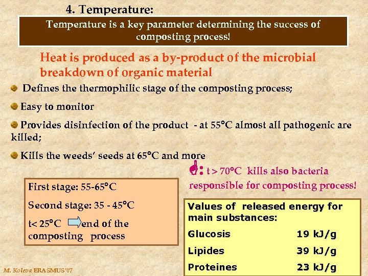 4. Temperature: Temperature is a key parameter determining the success of composting process! Heat