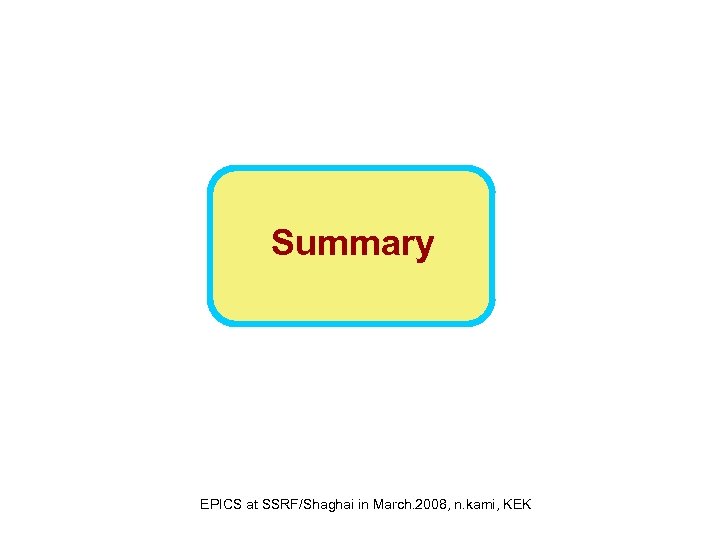 Summary EPICS at SSRF/Shaghai in March. 2008, n. kami, KEK 