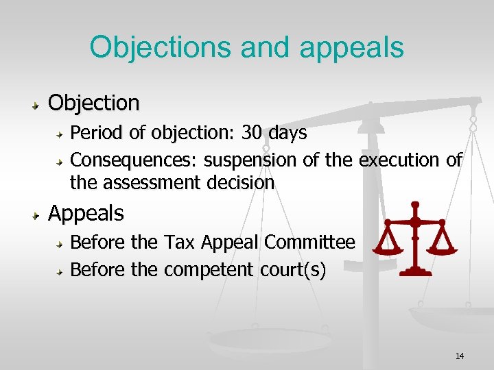 Objections and appeals Objection Period of objection: 30 days Consequences: suspension of the execution