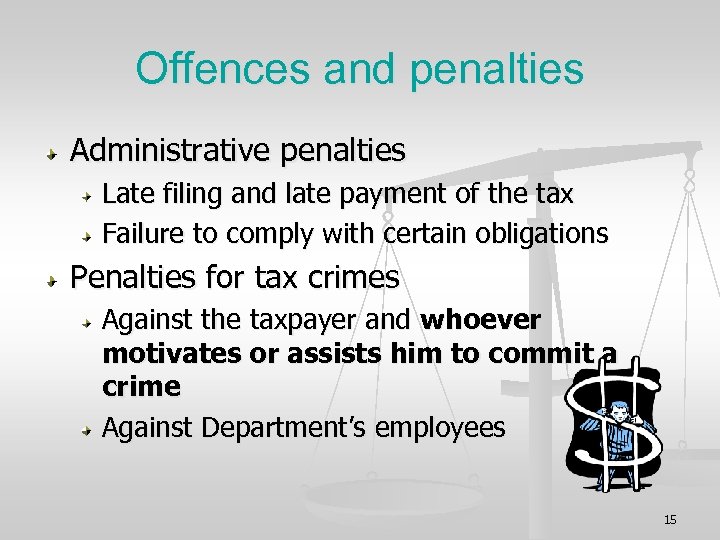 Offences and penalties Administrative penalties Late filing and late payment of the tax Failure