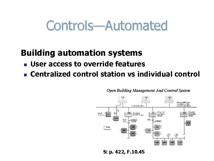 Controls—Automated Building automation systems n n User access to override features Centralized control station