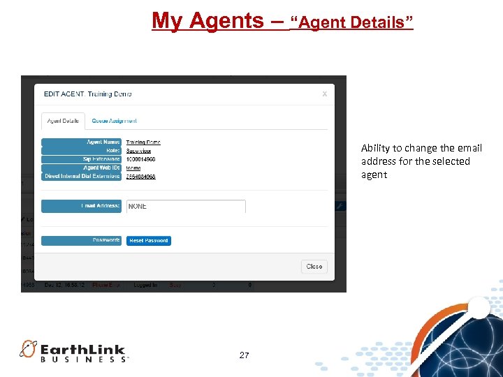 My Agents – “Agent Details” Ability to change the email address for the selected