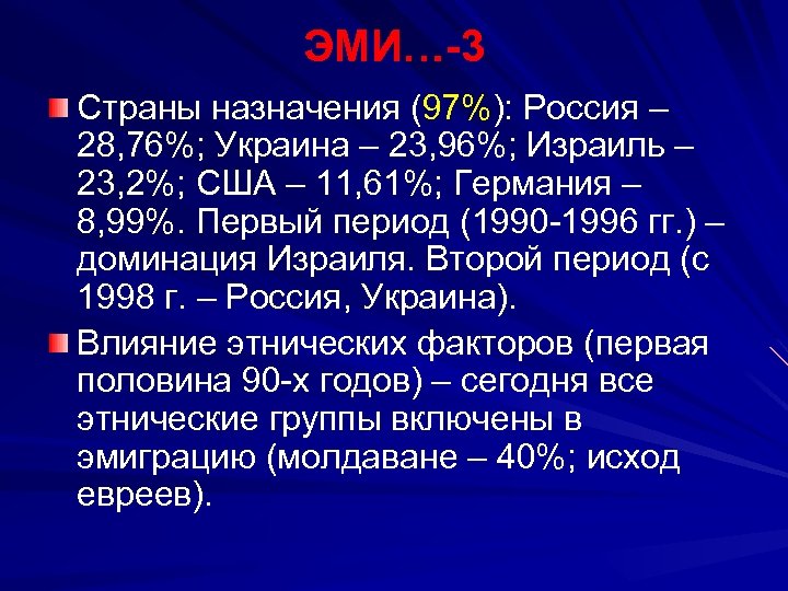 ЭМИ…-3 Страны назначения (97%): Россия – 28, 76%; Украина – 23, 96%; Израиль –