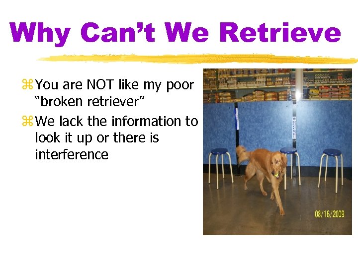 Why Can’t We Retrieve z You are NOT like my poor “broken retriever” z