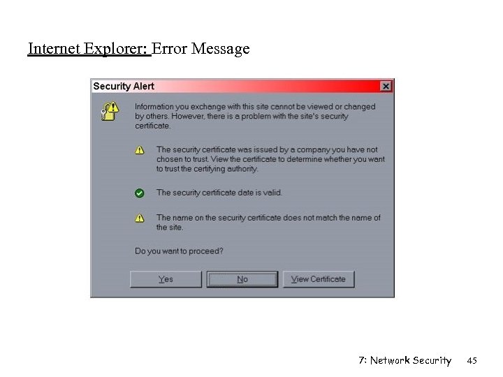 Internet Explorer: Error Message 7: Network Security 45 