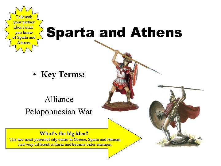 Talk with your partner about what you know of Sparta and Athens • Key