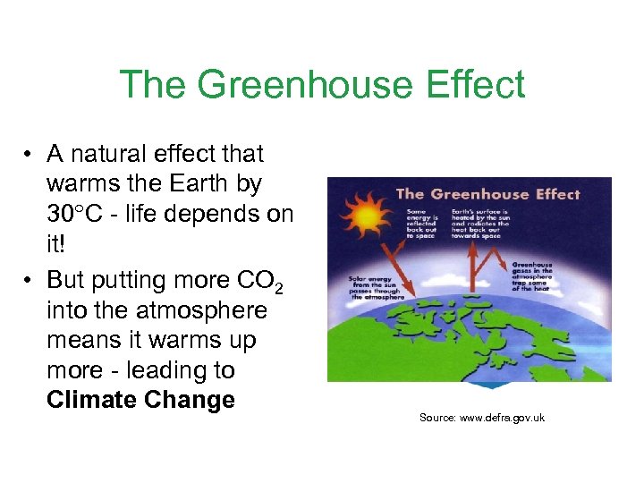 The Greenhouse Effect • A natural effect that warms the Earth by 30 C