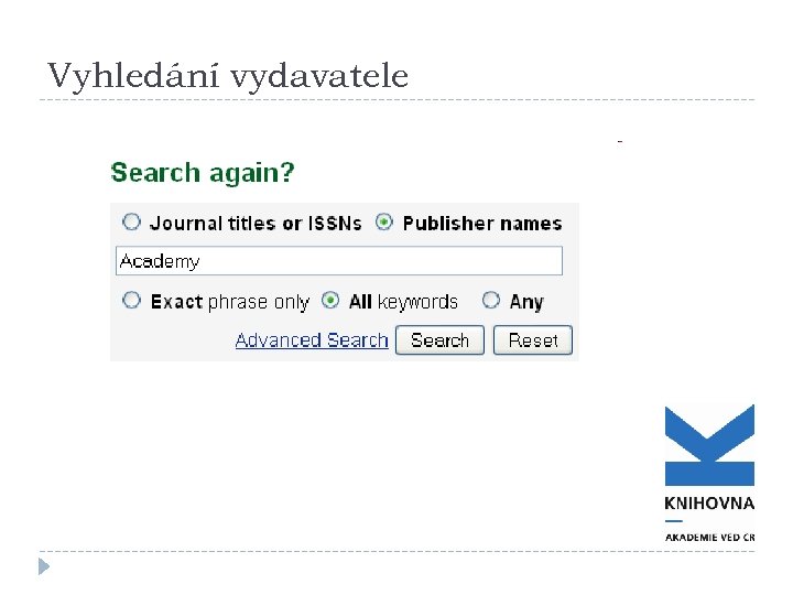 Vyhledání vydavatele 