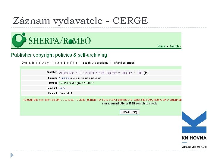 Záznam vydavatele - CERGE 