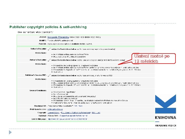 Uložení možné po 12 měsících 