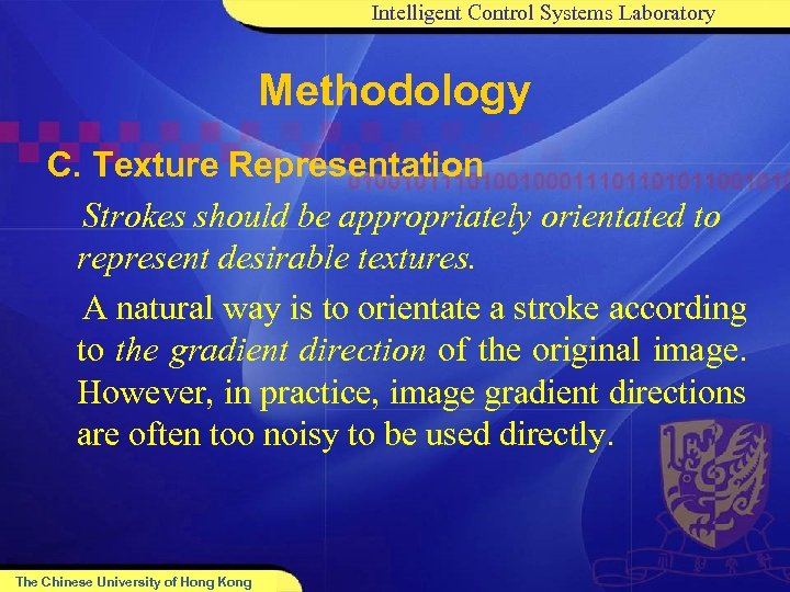 Intelligent Control Systems Laboratory Methodology C. Texture Representation Strokes should be appropriately orientated to