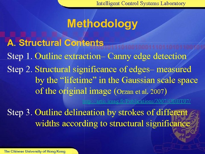 Intelligent Control Systems Laboratory Methodology A. Structural Contents Step 1. Outline extraction– Canny edge