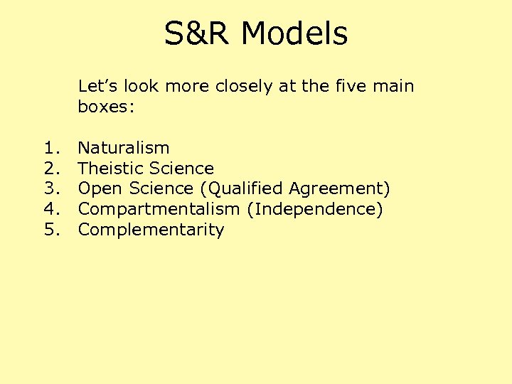 S&R Models Let’s look more closely at the five main boxes: 1. 2. 3.