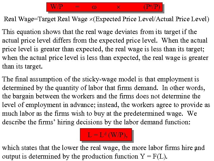 W/P = (Pe/P) Real Wage=Target Real Wage (Expected Price Level/Actual Price Level) This equation