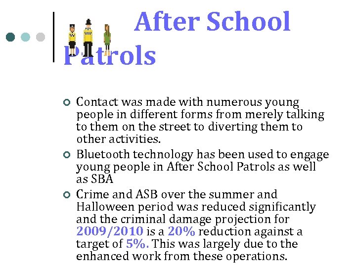 After School Patrols ¢ ¢ ¢ Contact was made with numerous young people in