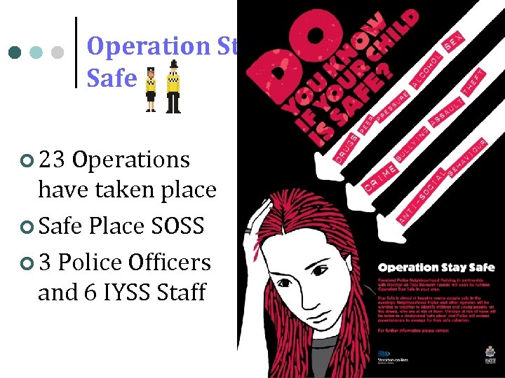 Operation Stay Safe ¢ 23 Operations have taken place ¢ Safe Place SOSS ¢