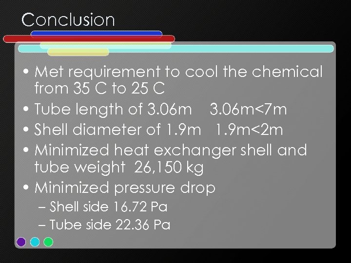 Conclusion • Met requirement to cool the chemical from 35 C to 25 C