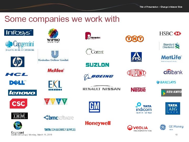 Title of Presentation – Change in Master Slide Some companies we work with Manpower.