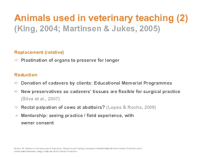 Animals used in veterinary teaching (2) (King, 2004; Martinsen & Jukes, 2005) Replacement (relative)
