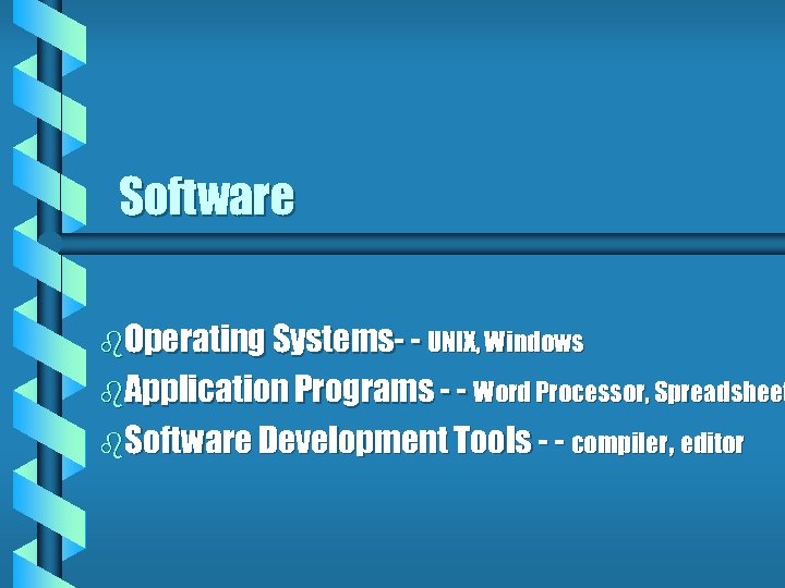 Software b. Operating Systems- - UNIX, Windows b. Application Programs - - Word Processor,