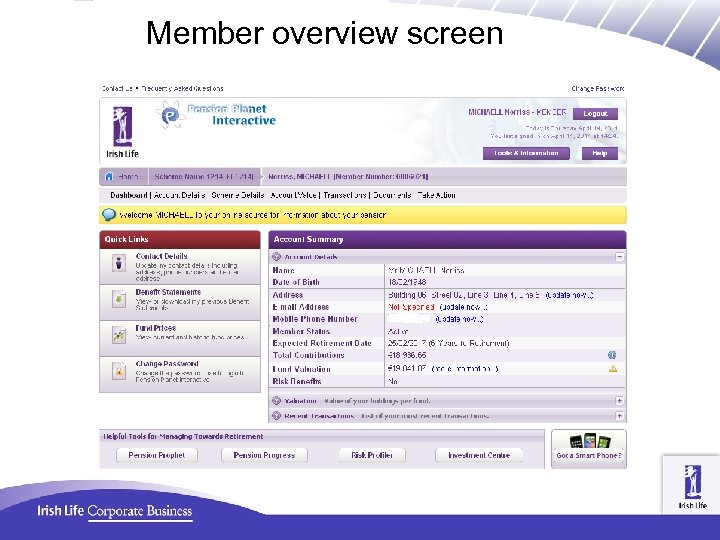 Member overview screen 