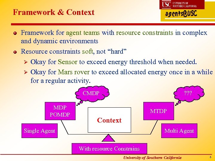 Framework & Context Framework for agent teams with resource constraints in complex and dynamic