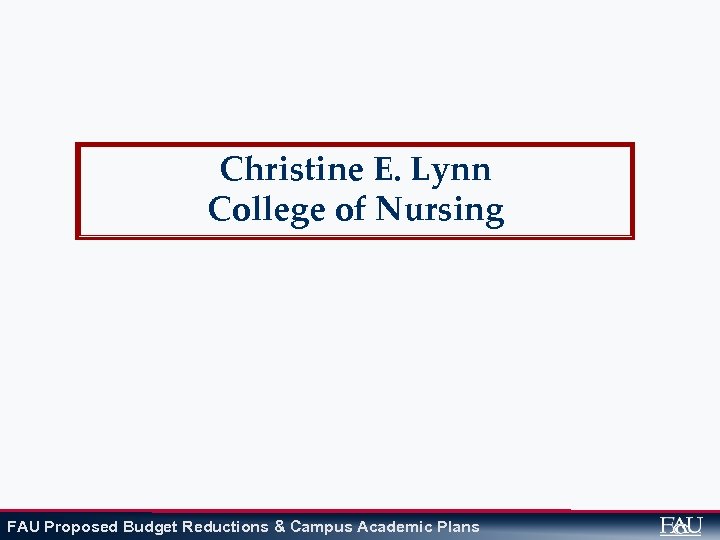 Christine E. Lynn College of Nursing FAU Proposed Budget Reductions & Campus Academic Plans