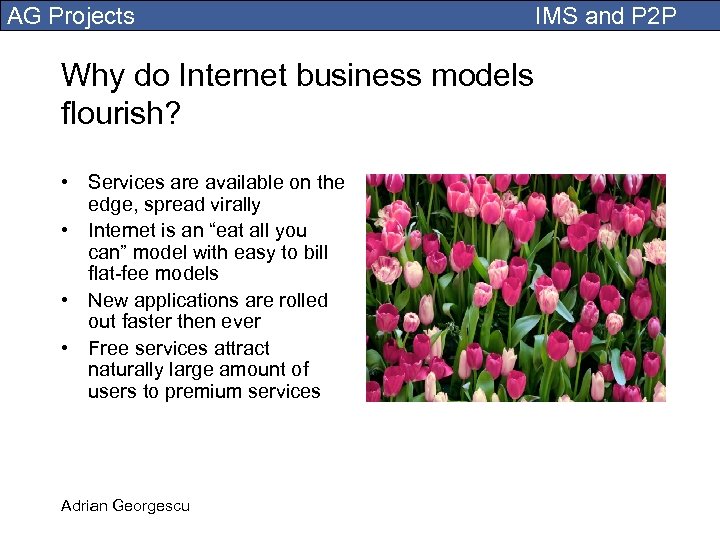 AG Projects Why do Internet business models flourish? • Services are available on the